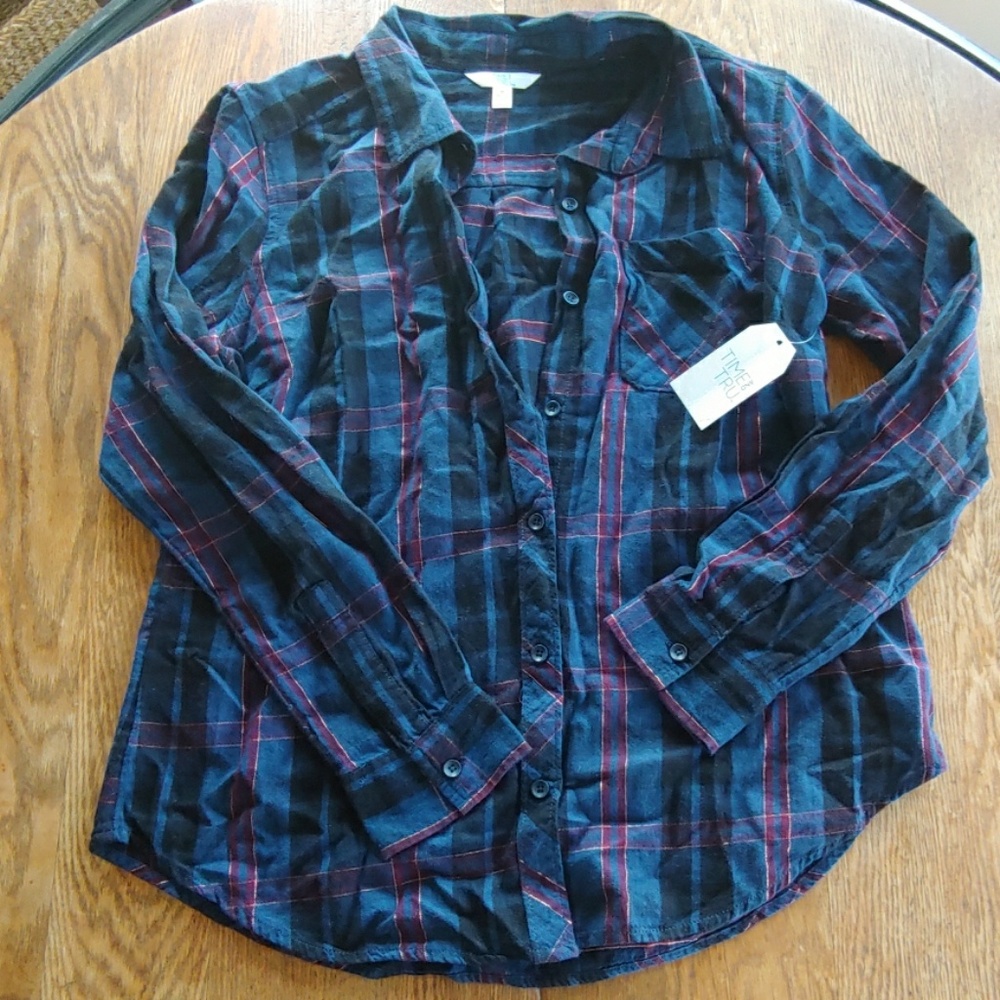 Time and True plaid button down NWT